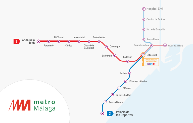 Metro Malaga Mapa J Zdn A Druhy MHD Pr Vodce 2023   Mapa Metra V Malaze 768x489 